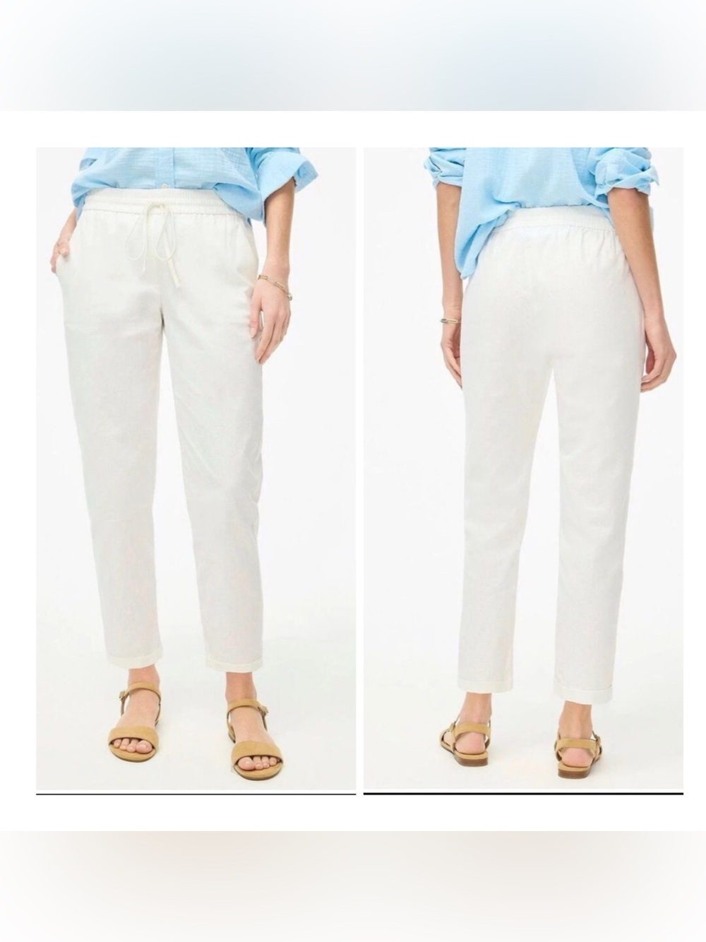 J. Crew Factory Size 0 Ivory Linen-Cotton Blend Drawstring Pants Coastal Beach
